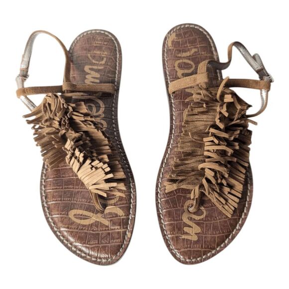 SAM EDELMAN Gela Suede Fringed T-Strap Sandal Size 7.5M - Picture 4 of 7